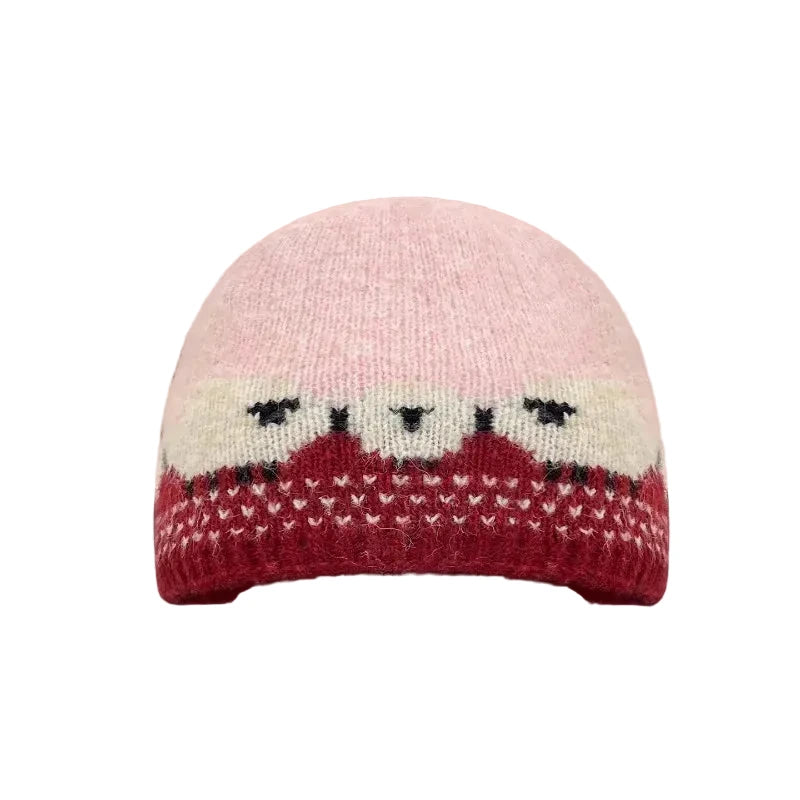 Sheep Meadow Intarsia Knit Beanie Hat
