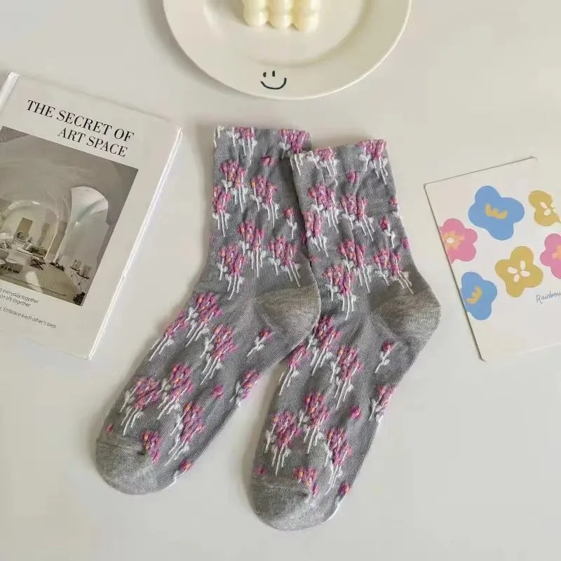 Women Socks Japanese Korean Style Cartoon Flower Rabbit Harajuku Cute Kawaii Mid Tube Breathable Casual Short Cotton Socks - Ice Cream Cake
