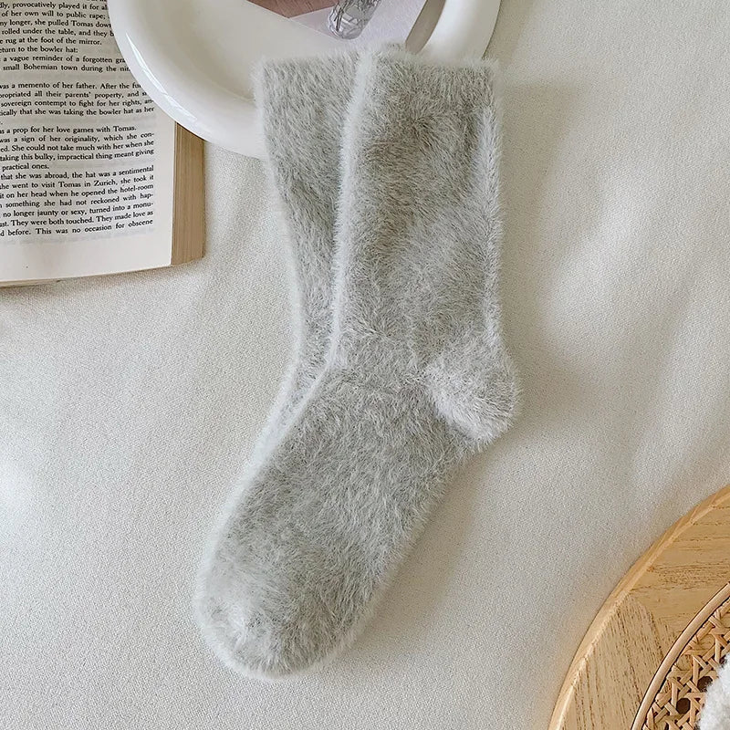 Female Mink Fur Snow-ground Knee Socks, Winter and Autumn Thickened and Warmened Padded Socks, Floor Sleeping Socks - Ice Cream Cake