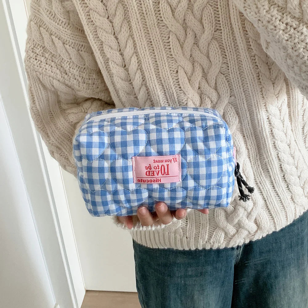 Fashion Simple Heart Square Makeup Bag Cute Girls Travel Large Capacity Storage Handbag Women Grooming Bag Student Pencil Case - Ice Cream Cake