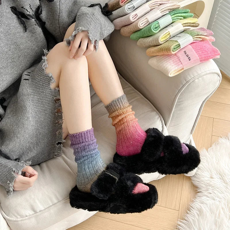 Winter Thick Warm Long Socks Gradient Wool Cashmere Kawaii Socks Women Thermal Floor Sleeping Socks New Year Gift Autumn 2025New - Ice Cream Cake