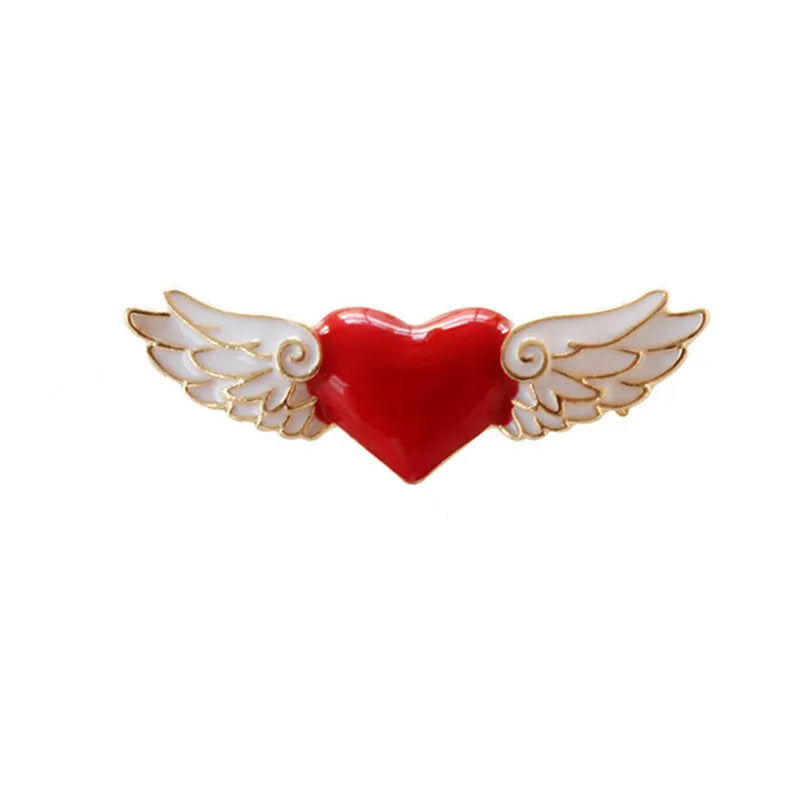 Red heart with white wings on a white background