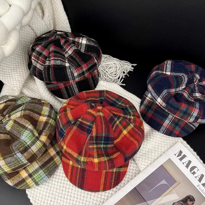 Tartan Pattern Newsboy Cap