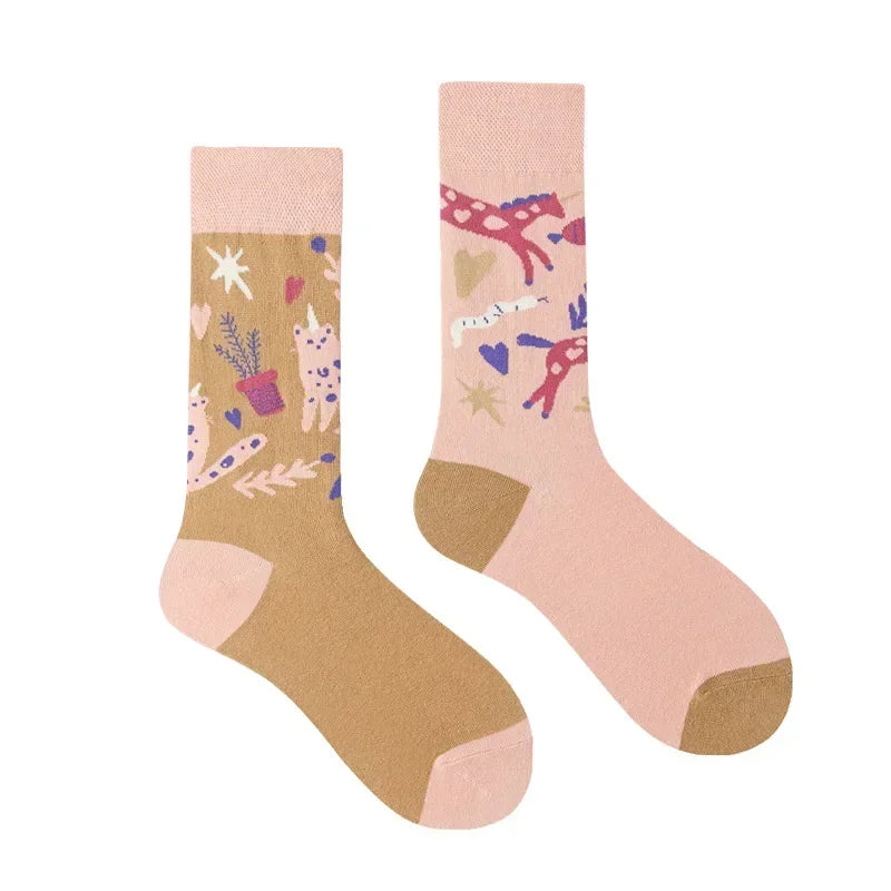 Mismatched Pop Colour Crew Socks (12 Designs) - Ice Cream Cake