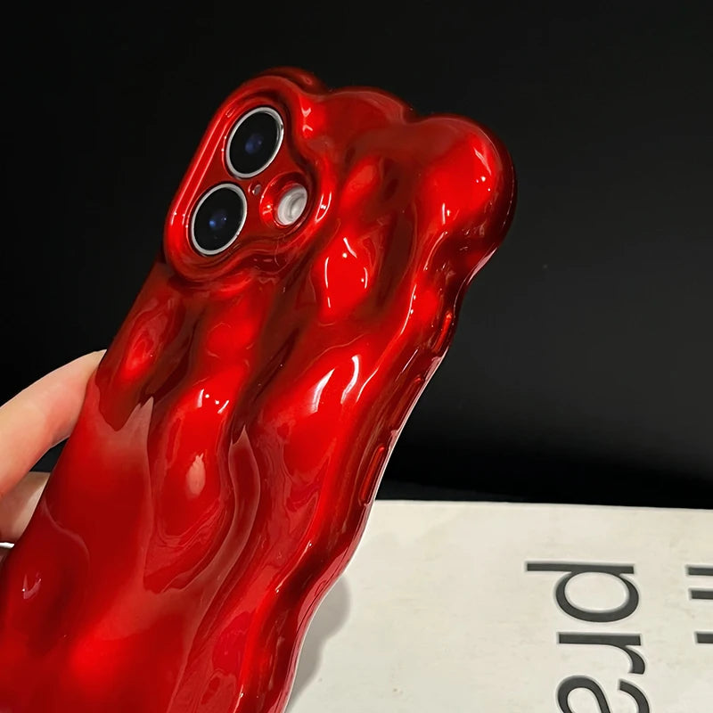 Fashion Red Wave Water Ripple TPU Phone Case For iPhone Air 11 12 13 14 16 17 Pro Max 15 Plus Anti-Fall Silicone Back Cover - Ice Cream Cake