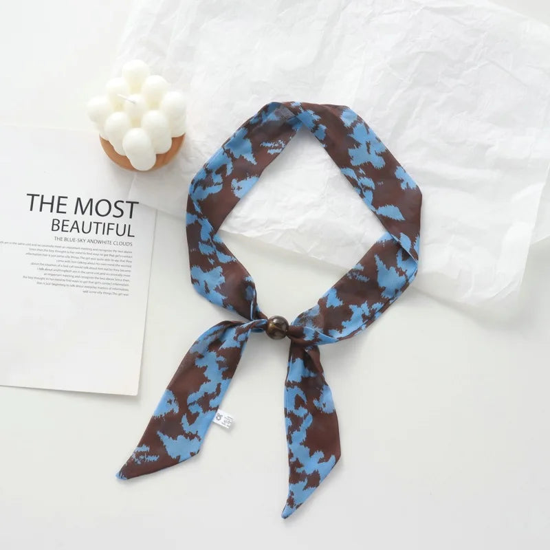 Retro Maillard Brown Floral Scarf Fashionable Old Money Style Light Luxury High-Grade Temperament Small Square Towel Lazy Scarf - Ice Cream Cake