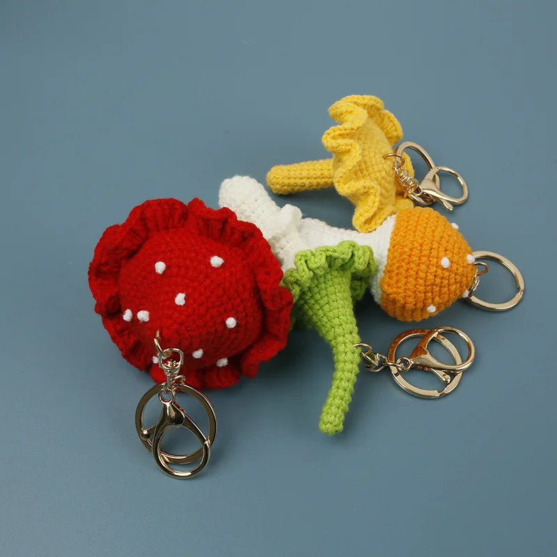 Handmade Crochet Mushroom Keychain Charm