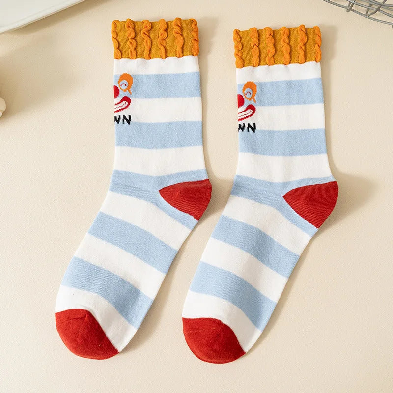 Funny Cute Cartoon Clown Casual Sports Women's Mid-tube Socks Cartoon Circus Long Cotton Socks Personality Brand Socks - Ice Cream Cake
