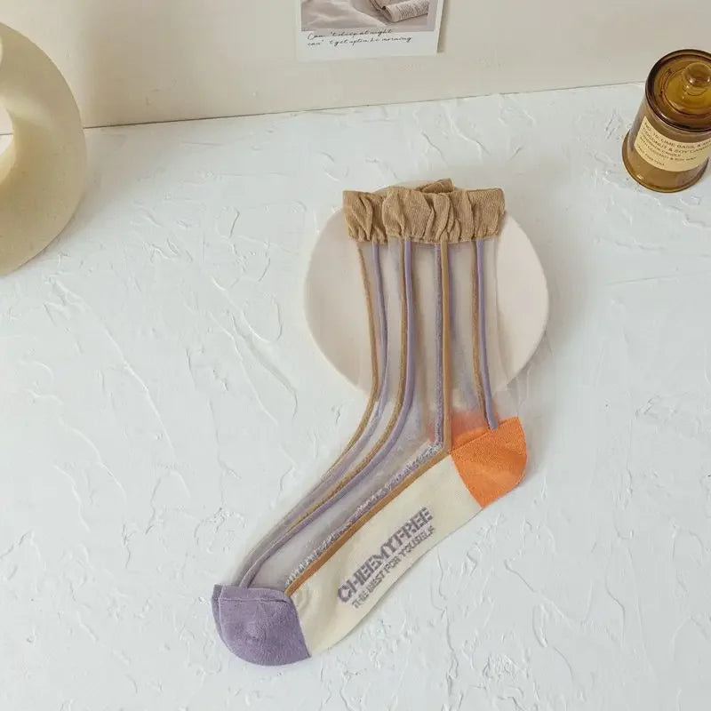 Transparent Floral Crew Socks