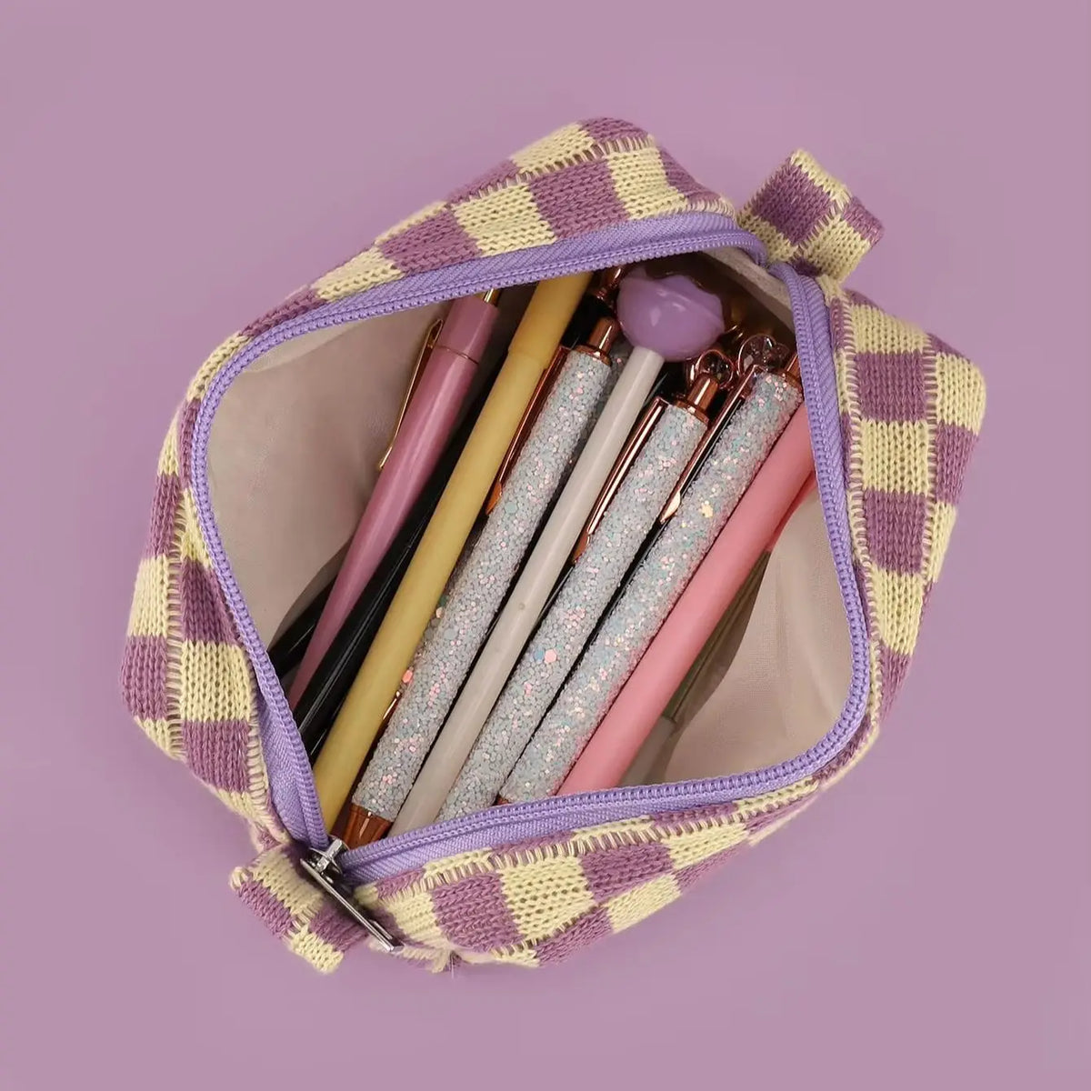 Purple Checkerboard Zipper Pouch