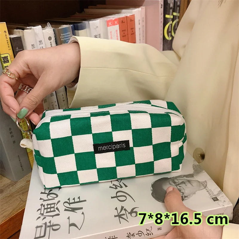 Korean Fashion Plaid Travel Makeup Kits Cosmetic Storage Bag Women Handbags Wallet Organizer Cute School Pencil Cases Pouch Bags - Ice Cream Cake