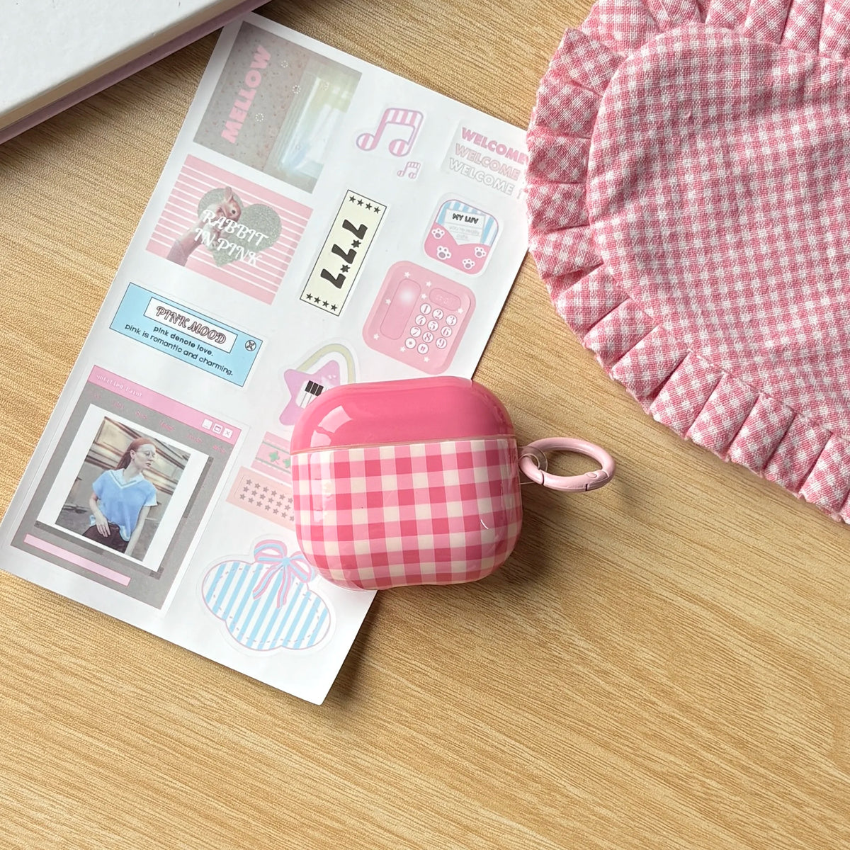 Lovely Pink Checkered Blue Stripe Pattern Dopamine Color Series Protective Earphone Case Suitable for AirPods 1 2 3 4 Pro 2 Pro3 - Ice Cream Cake