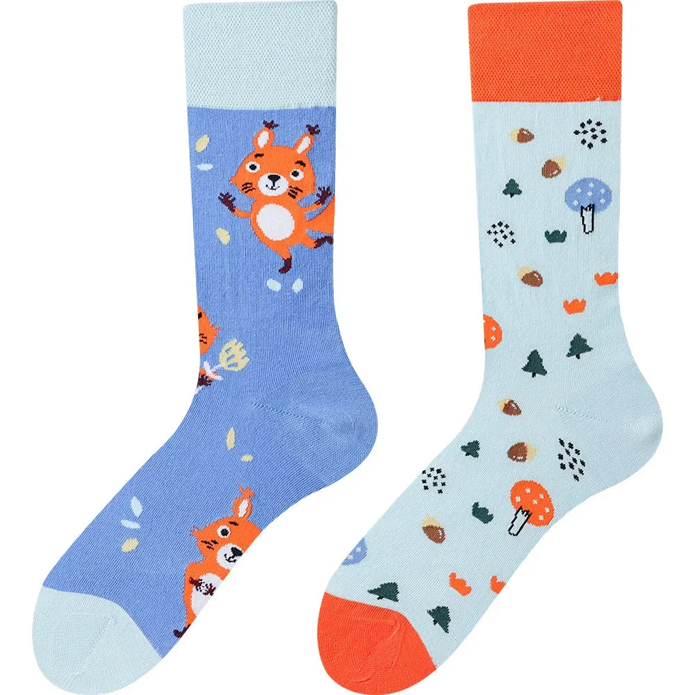 Happy Socks AB Asymmetrical Socks Cartoon Color Contrast Fashion Cotton Men And Women Couples Mid Tube Socks - Ice Cream Cake