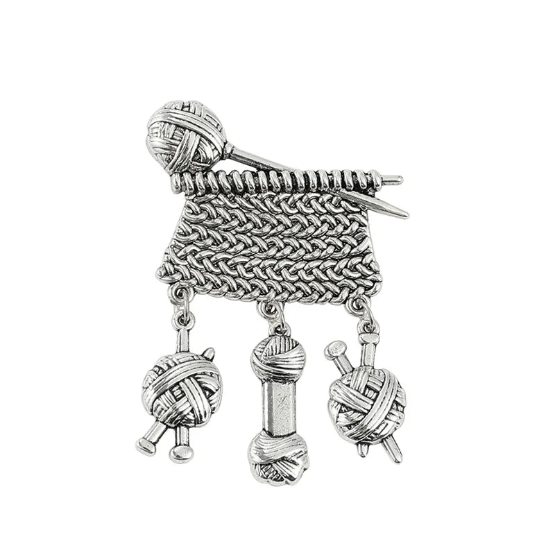Knitting Set with Dangly Yarn Charms Brooch