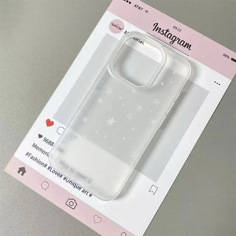 For iPhone 17 16 15 14 13 12 11 Pro Max Star Ins Matte Half-Transparent Anti-Drop Protection 1D010 - Ice Cream Cake