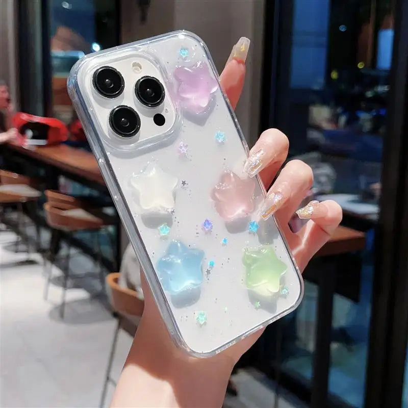 Super Cute Glow in dark Case for iPhone 16 15 14 13 17 Pro Max Cases Shockproof IPhone 17 air Soft Cover 3D Star kawaii Coque - Ice Cream Cake