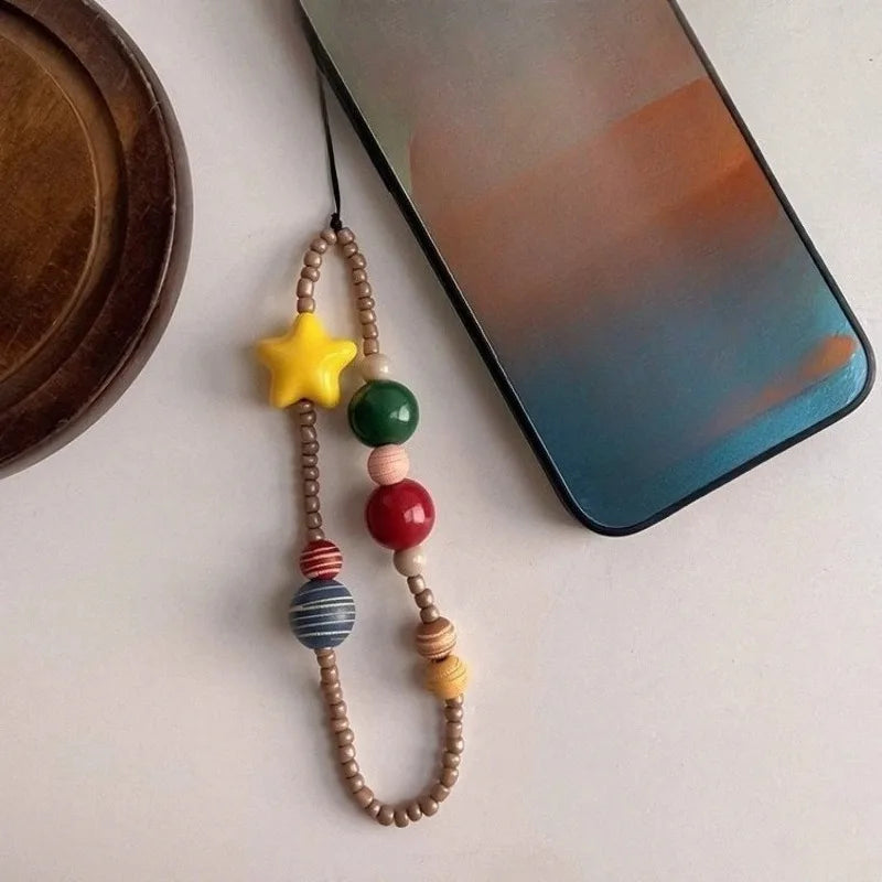 Cartoon Cute Star Colourful Beaded Phone Case Charm Chain Strap Wrist Trendy Pendant For iPhone Samsung Universal Accessories - Ice Cream Cake
