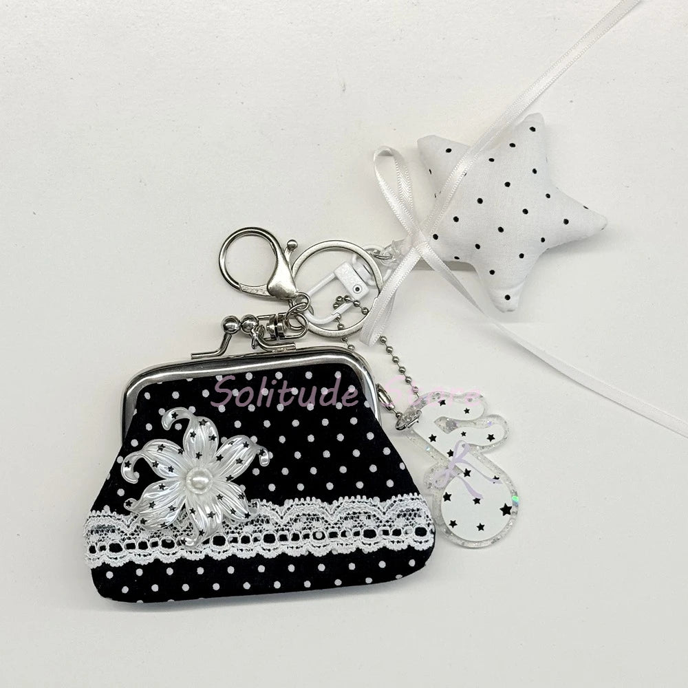 Cute Y2k Coin Purses Lady Small Wallet Wave Dot Handmade Lace Showa Rose Vintage Bag Hanging Pendant Earphone Bag Wallet - Ice Cream Cake
