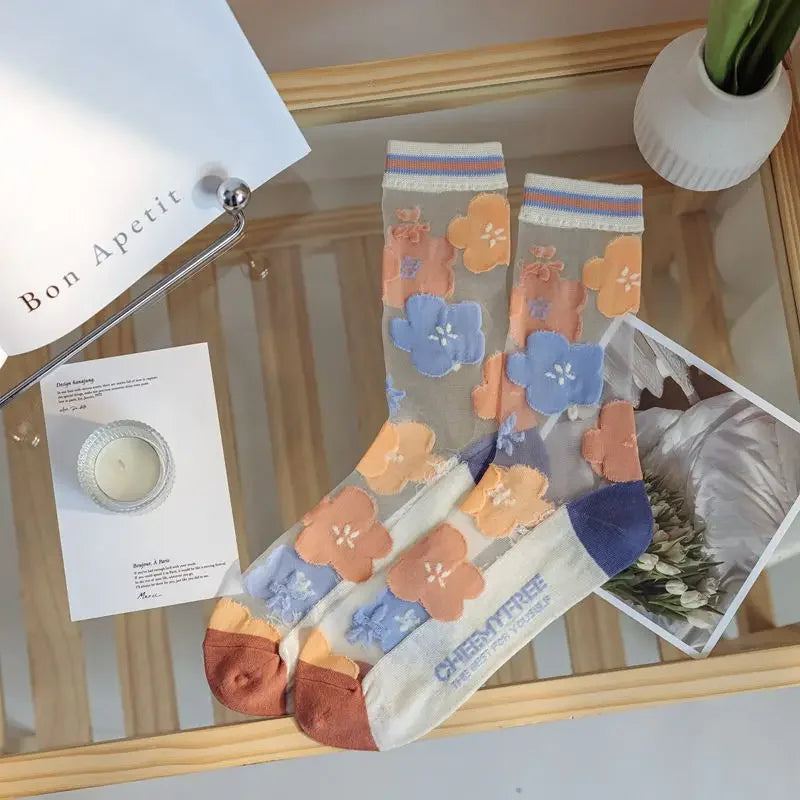 Transparent Floral Crew Socks