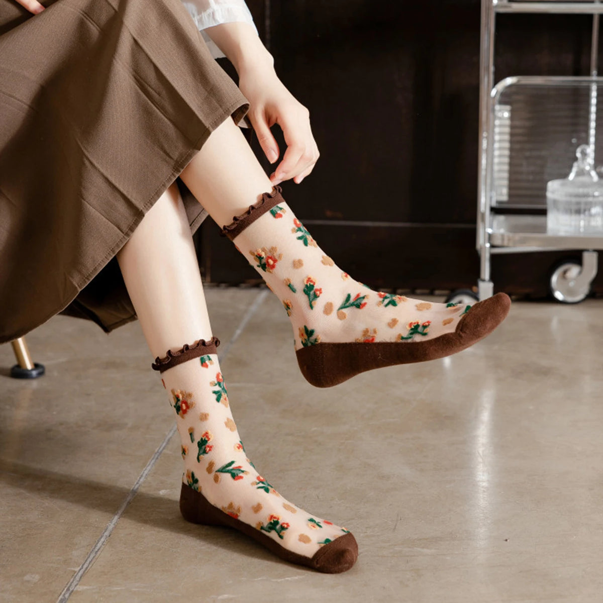 Transparent Flower Sock Set (Set of 5 Pairs)