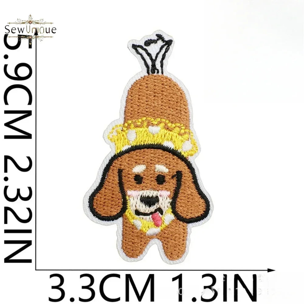 Korean Cute Dachshund Dog Embroidery Cloth Sticker DIY Bag Dress Up Puppy Patch Ironing DIY Apparel Sewing Supplies - Ice Cream Cake