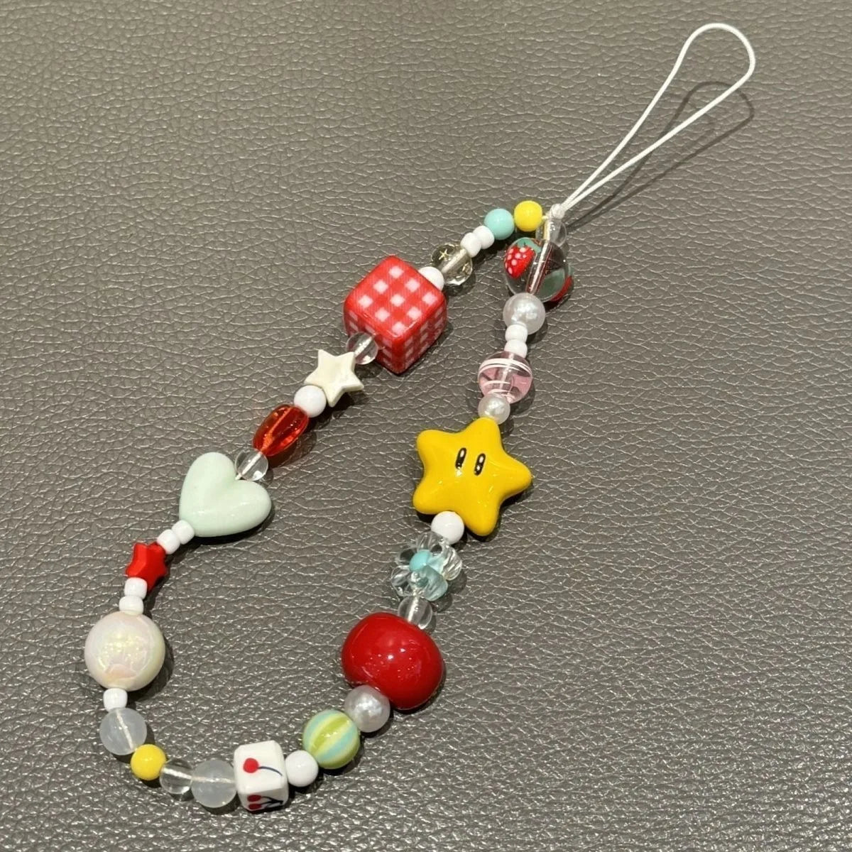 Cute Stars Pendant Beaded Phone Charm Chain Keycord For iPhone 18 17 Camera Bag Girls Strap Gifts Universal Hanging Rope﻿﻿﻿ - Ice Cream Cake