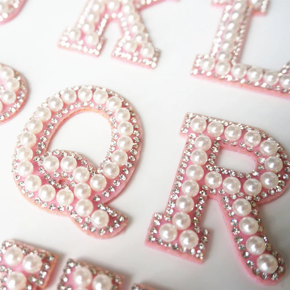 Pink A-Z Rhinestone Pearl Iron-On Patches - Ice Cream Cake