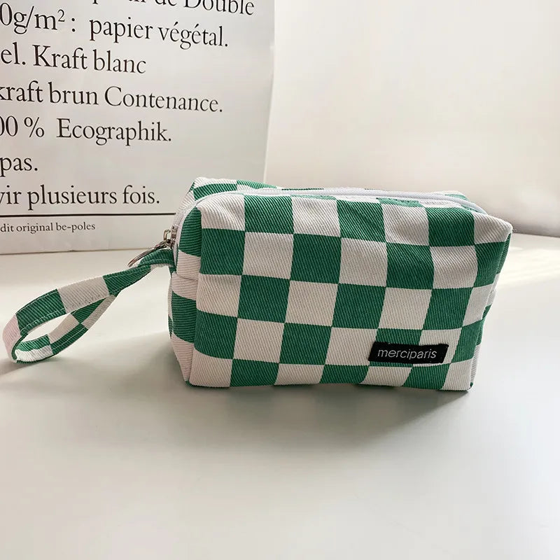 Korean Fashion Plaid Travel Makeup Kits Cosmetic Storage Bag Women Handbags Wallet Organizer Cute School Pencil Cases Pouch Bags - Ice Cream Cake