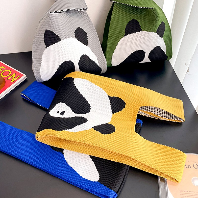 Peekaboo Panda Knitted Mini Lunch Tote (4 Colours)