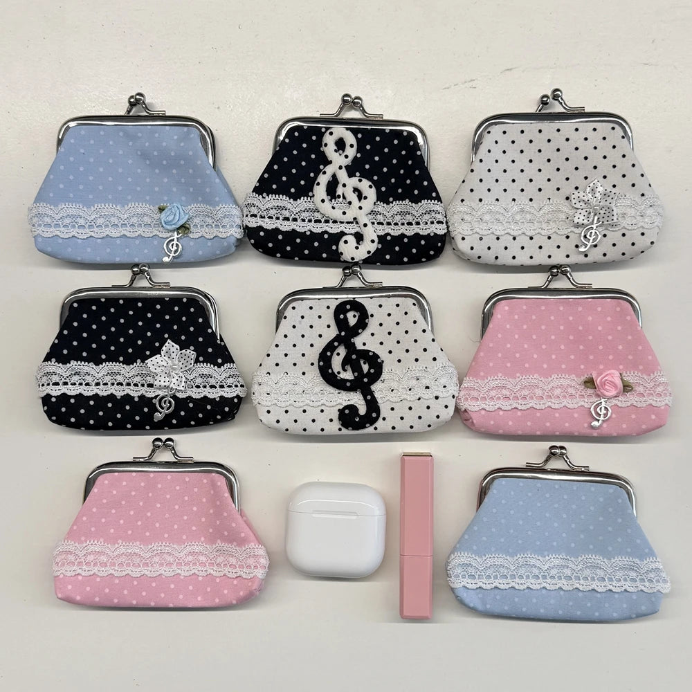 Cute Y2k Coin Purses Lady Small Wallet Wave Dot Handmade Lace Showa Rose Vintage Bag Hanging Pendant Earphone Bag Wallet - Ice Cream Cake