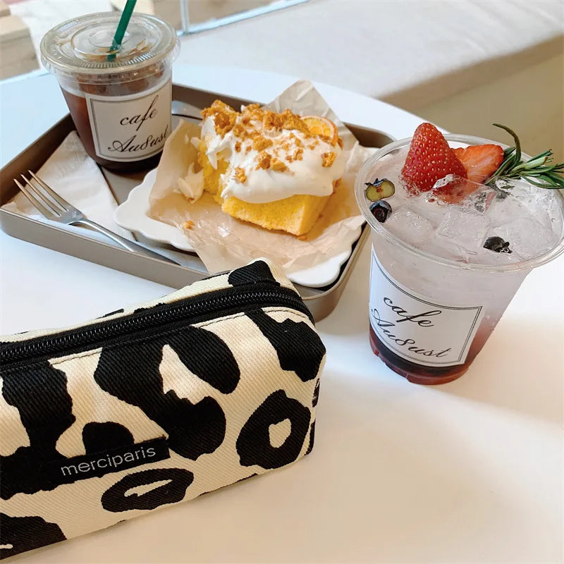 Korean Fashion Plaid Travel Makeup Kits Cosmetic Storage Bag Women Handbags Wallet Organizer Cute School Pencil Cases Pouch Bags - Ice Cream Cake