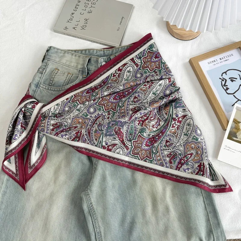 Korean-Style Multi-Functional Triangular Binder Silk Scarf High-Grade Bandage Dress Fart Curtain Tie Stoles Shawls Small Scarf - Ice Cream Cake