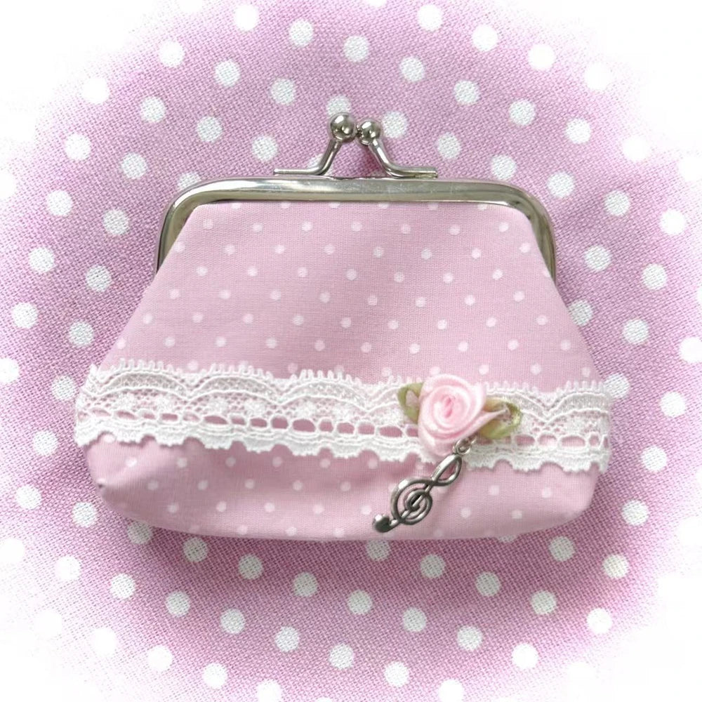 Cute Y2k Coin Purses Lady Small Wallet Wave Dot Handmade Lace Showa Rose Vintage Bag Hanging Pendant Earphone Bag Wallet - Ice Cream Cake