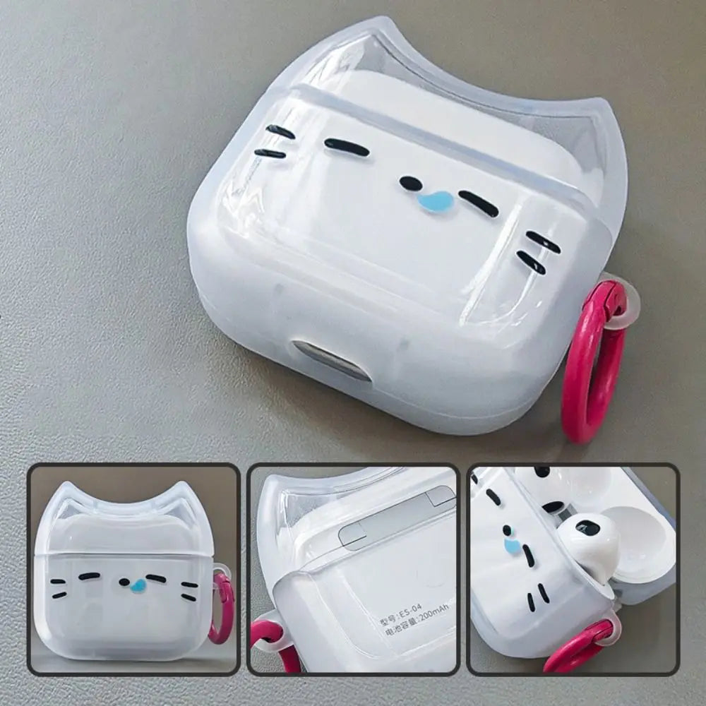 Anti-Fall Sleepy Cat Earphone Case with Keyring Shockproof Earbuds Cover Anti-scratch Dustproof for Airpods 4 3 2 1/ Pro/Pro2 - Ice Cream Cake