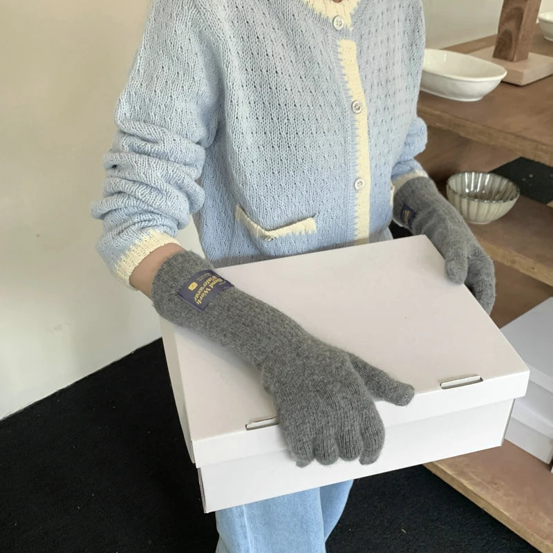New Fashion Solid Color Touch Screen Knitted Gloves Women Winter Gloves Warm Gloves Solid Work Gloves Mittens For Women - Ice Cream Cake