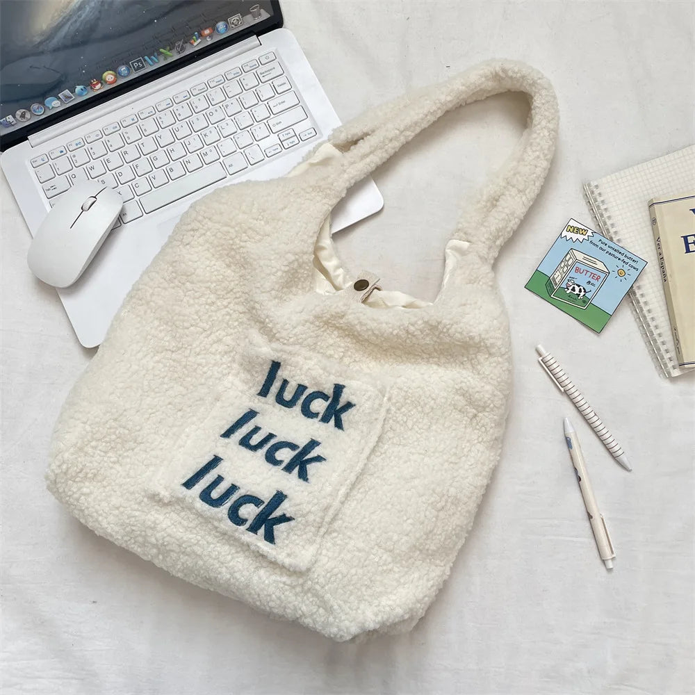 Triple Luck Teddy Fur Tote Bag