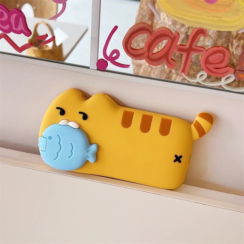 3D Cute Cat Eat Fish Silicone Phone Case For iPhone 17ProMax 17 16 15 14 13 12 Pro Max Funny Cartoon Camera Protection Cover - Ice Cream Cake