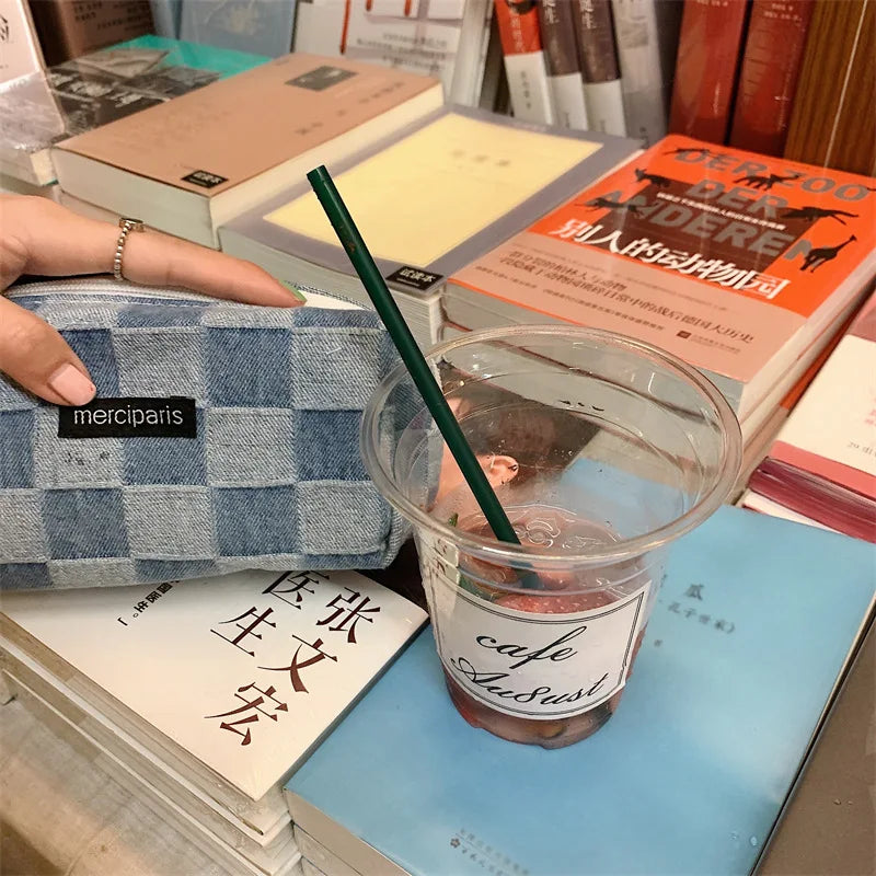 Korean Fashion Plaid Travel Makeup Kits Cosmetic Storage Bag Women Handbags Wallet Organizer Cute School Pencil Cases Pouch Bags - Ice Cream Cake