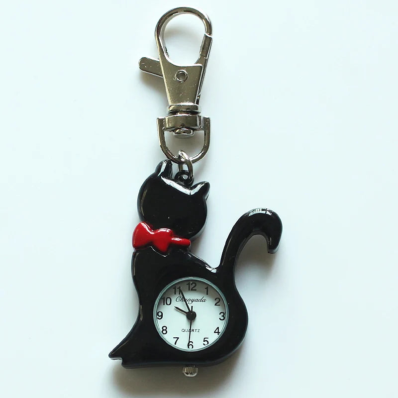 Fancy Bowtie Piano Cat Clip-On Keychain Watch