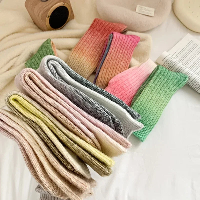 Winter Thick Warm Long Socks Gradient Wool Cashmere Kawaii Socks Women Thermal Floor Sleeping Socks New Year Gift Autumn 2025New - Ice Cream Cake