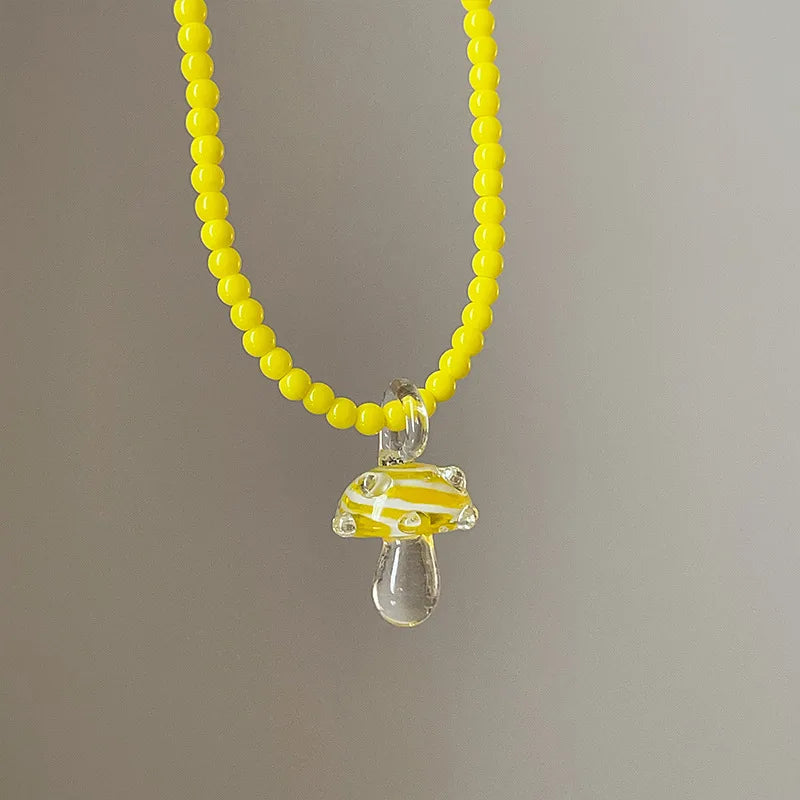Beaded Mushroom Charm Necklace