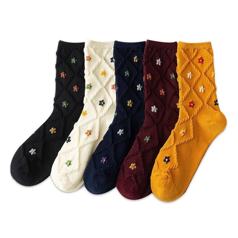 Textured Floral Sock Set (Set of 5 Pairs)