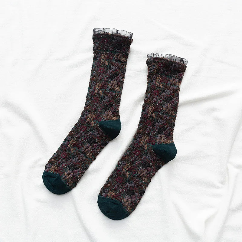 Floral Textured Crew Socks