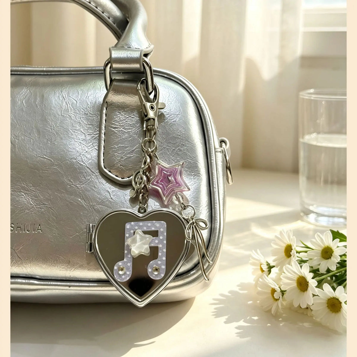 Korean-inspired Love Note Mirror Bag Accessories Fashion Star Keychain Double-sided Makeup Mirror Keychain Bag Hanging Decor - Ice Cream Cake