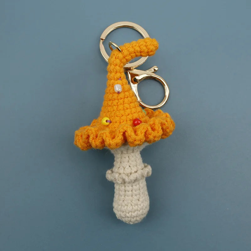 Handmade Crochet Mushroom Keychain Charm