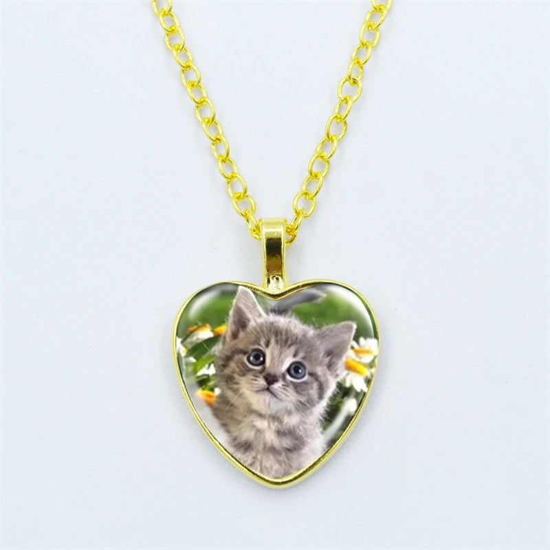 Heart Shaped Kitschy Kitty Cat Pendant Necklace