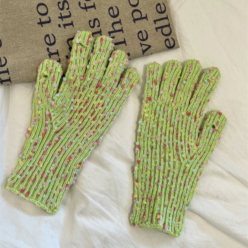 Rainbow Confetti Speckle Knit Gloves
