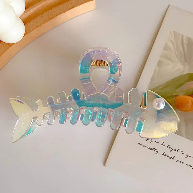 Iridescent Glossy Fishbone Hair Claw Clip - Ice Cream Cake
