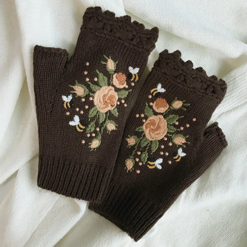 Half Finger Gloves Women Knitted Fingerless Winter Gloves Soft Crochet Bee Knitting Faux Wool Fingerless Gloves Wrist Warmer - Ice Cream Cake