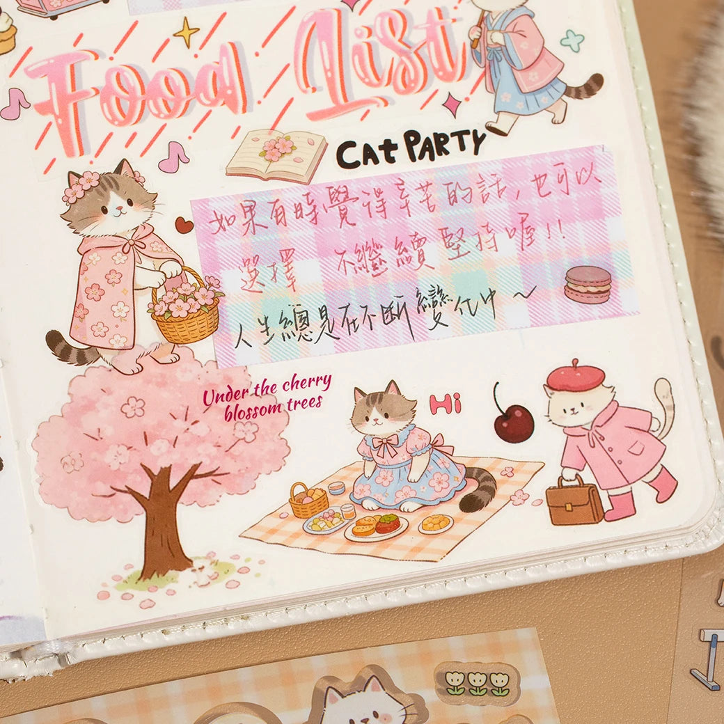 Mr.Paper 20 Sheets Die-Cut Cat Sticker Book, Cat Collection Series Waterproof Decals for Journal Scrapbooking, Coffee Cup DIY - Ice Cream Cake